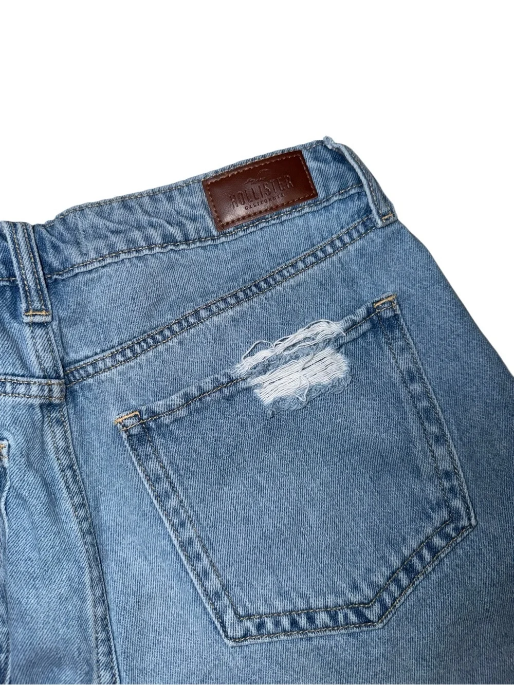Hollister Distressed High-Rise Denim Shorts - Medium Blue